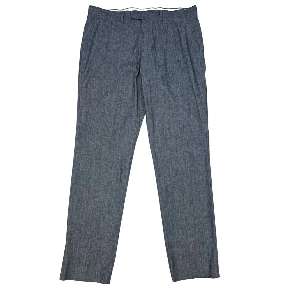 NWT J. Crew Men's Bowery Slim Fit Chambray Pants Chino Blue 34x32